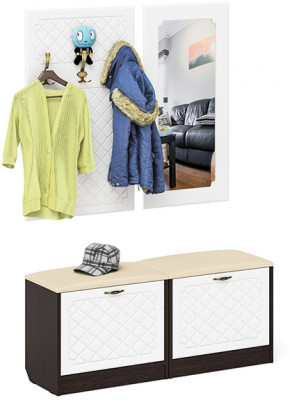 Прихожая П-6 Компоновка № 02, цвет венге/фасады МДФ белое дерево фрезеровка ромб, ШхГхВ 120х35х200 см.