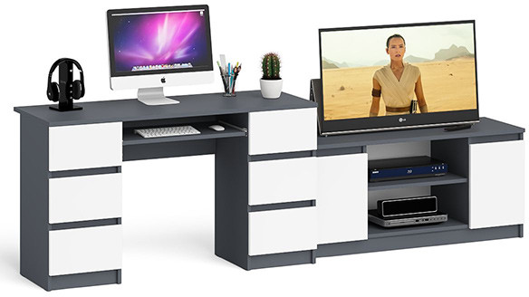Мори Стол компьютерный МС-2 + Тумба МТВ1200.1, цвет графит/белый, ШхГхВ 255,8х50х76,6 см., универсальная сборка