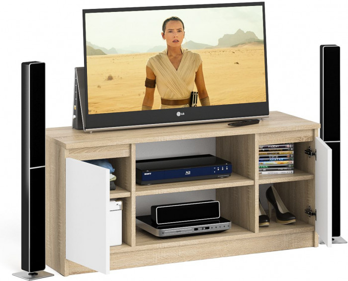 Мори Тумба ТВ МТВ1200.1, цвет дуб сонома/белый, ШхГхВ 120,4х41х54,6 см.