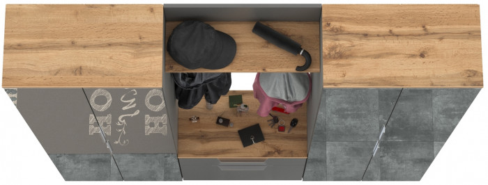 Октава Прихожая 27, цвет серый графит/дуб крафт золотой/фасады МДФ серый графит, ШхГхВ 193,7х35,4х197,6 см., универсальная сборка