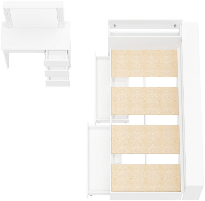 Ксения Кровать с ящиками 0900 + прикроватный блок + Столик с подсветкой Сура, белый