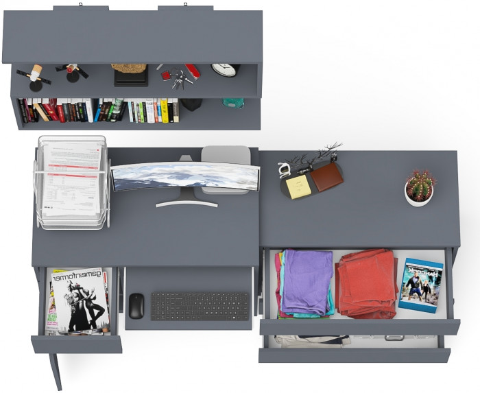 Мори компьютерный стол МС-1 левый + Комод МК800.1 + Полка 900, графит