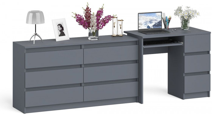 Мори компьютерный стол МС-6 правый + Комод МК1380.6, графит