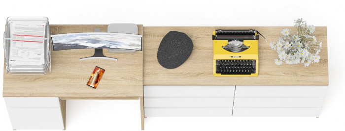 Мори компьютерный стол МС-1 левый + Комод МК1200.6, дуб сонома/белый