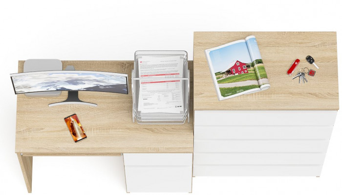 Мори компьютерный стол МС-1 правый + Комод МК700.5, дуб сонома/белый