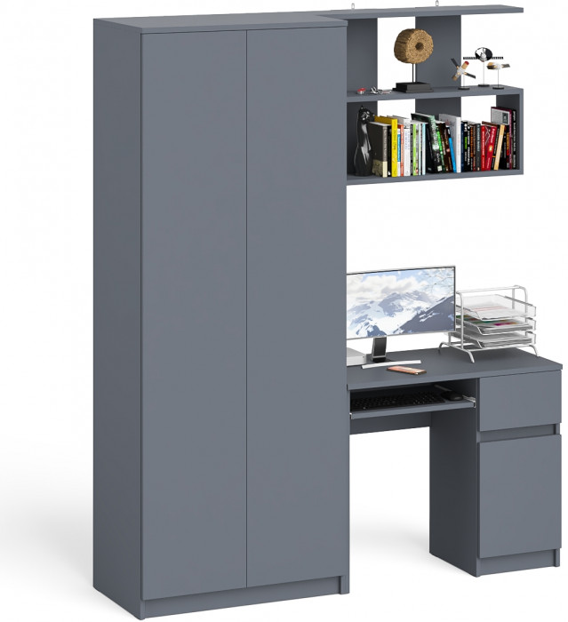Мори компьютерный стол МС-1 правый + Шкаф МШ800.1 + Полка 900, графит