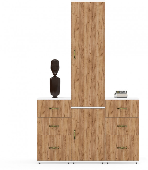 Лидер-8 Пенал МД 23Б + Тумба МД 3.16 + Тумба МД 3.16, белый шагрень/крафт золото