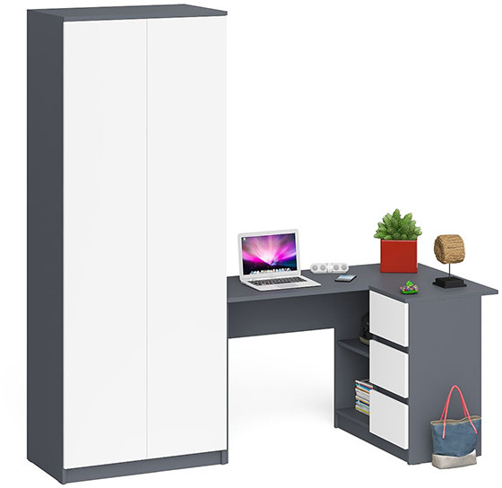 Мори компьютерный стол МС-16 правый + Шкаф МШ800.1, графит/белый