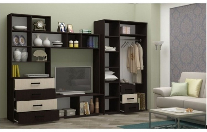 Модульная гостиная Нота-11 ЛДСП, композиция 1 (Ясень шимо светлый, Ясень шимо темный)