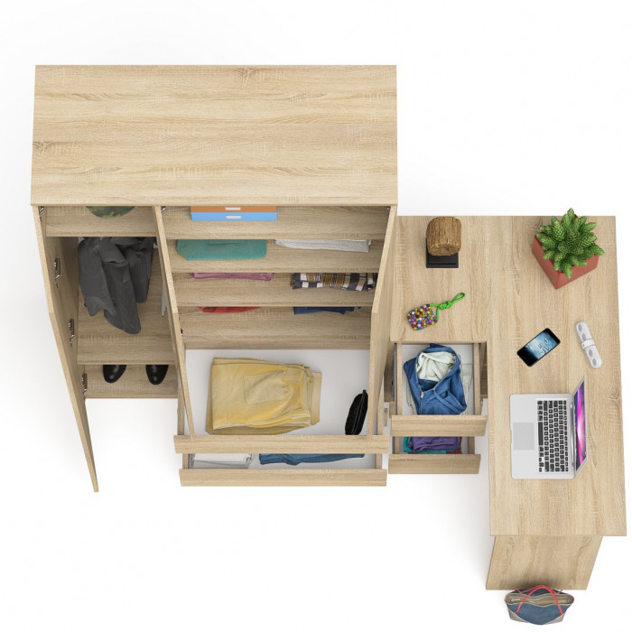 Мори Стол компьютерный МС-16 левый + Шкаф МШ1200.1, цвет дуб сонома, ШхГхВ 244,8х84,9х209,6 см., выдвижные ящики слева, НЕ универсальная сборка