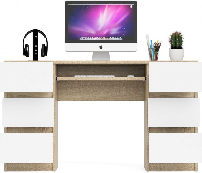 Мори Стол компьютерный МС-2, цвет дуб сонома/белый, ШхГхВ 135,4х50х76,6 см.
