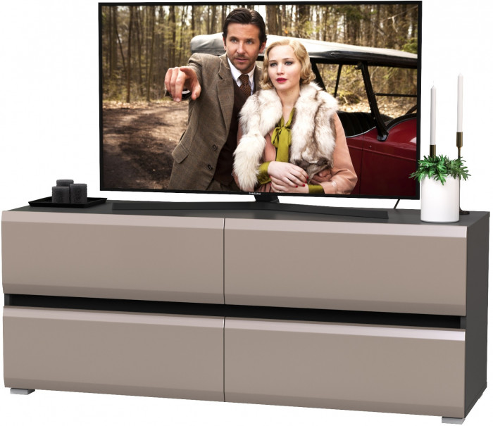 Сидней 13.63 Тумба под ТВ, цвет корпус: антрацит/фасады: МДФ веллюто капучино, ШхГхВ 129,9х41,3х52,4 см., 4-ре выдвижных ящика