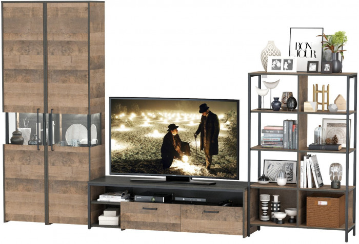 Трувор Гостиная 030, цвет дуб гранж песочный/интра, ШхГхВ 329,4х45,4х210 см., универсальная сборка