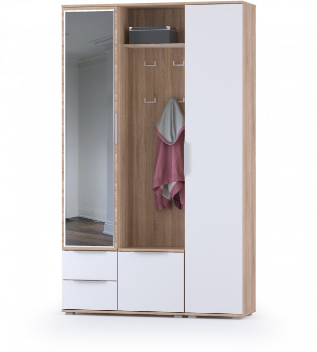 Куба Прихожая 14, цвет дуб сонома/белый премиум, ШхГхВ 126,4х38,3х210,6 см., универсальная сборка