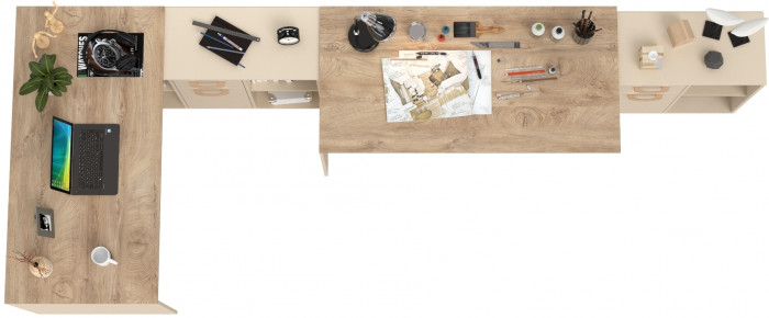 Лайт Стол письменный 03.245F + 03.245F, цвет сатин/дуб эндгрейн элегантный, ШхГхВ 342,7х136х75,2 см.(угловой) или 407х68х75,2 см.(прямой), ун. сборка