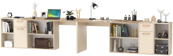 Лайт Стол письменный 03.245F + 03.245F, цвет сатин/дуб эндгрейн элегантный, ШхГхВ 342,7х136х75,2 см.(угловой) или 407х68х75,2 см.(прямой), ун. сборка