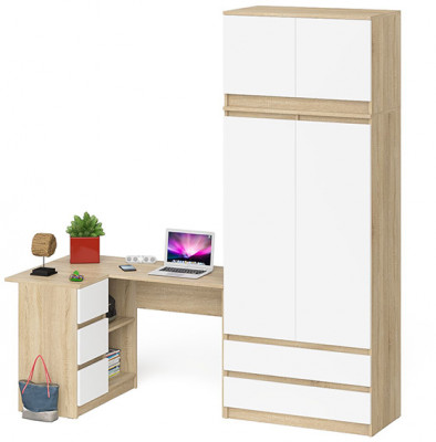 Мори Стол компьютерный МС-16 левый + Шкаф МШ900.1 + Антресоль МА900.1, цвет дуб сонома/белый, ШхГхВ 214,8х84,9х234,2 см., выд. ящ. слева, НЕ ун. сб.