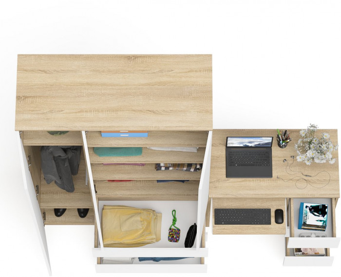Мори Стол компьютерный МС-6 правый + Шкаф МШ1200.1, цвет дуб сонома/белый, ШхГхВ 210,4х50,4х209,6 см., выдвижные ящики справа, НЕ универсальная сборка