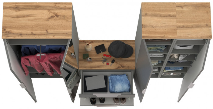 Октава Прихожая 28, цвет серый графит/дуб крафт золотой/фасады МДФ серый графит, ШхГхВ 193,7х35,4х197,6 см., универсальная сборка