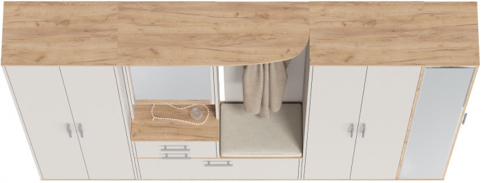 Прихожая Домино 6, цвет дуб крафт золотой/кашемир серый, ШхГхВ 248х36х202 см., универсальная сборка