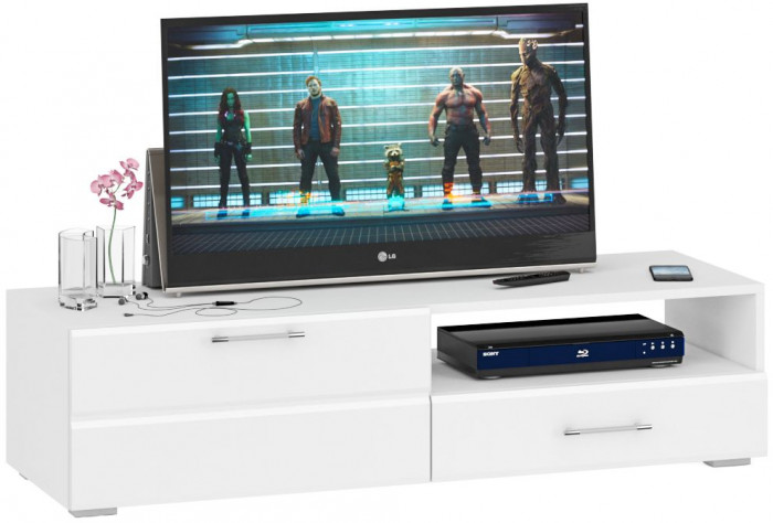 Тумба под ТВ Ларго 1, корпус белый/фасады МДФ белый глянец