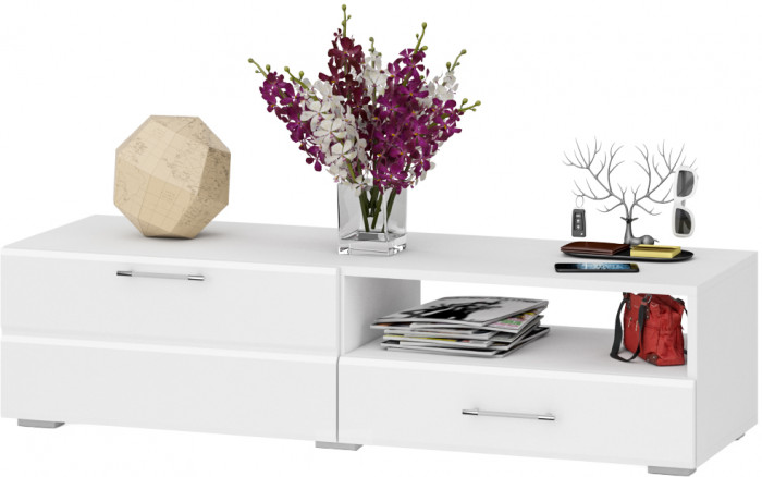Тумба под ТВ Ларго 1, корпус белый/фасады МДФ белый глянец