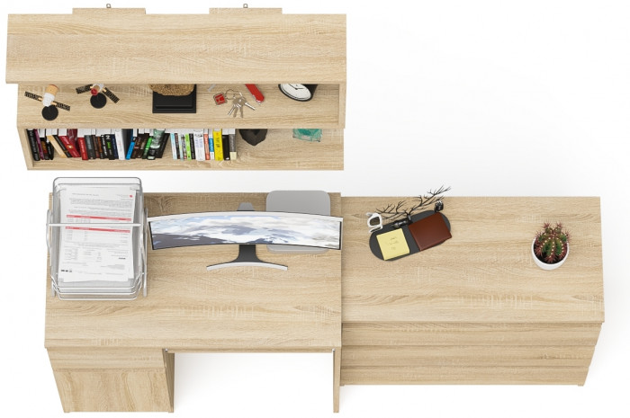 Мори компьютерный стол МС-1 левый + Комод МК800.1 + Полка 900, дуб сонома