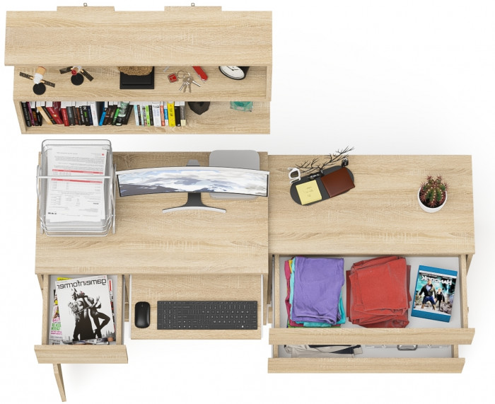 Мори компьютерный стол МС-1 левый + Комод МК800.1 + Полка 900, дуб сонома