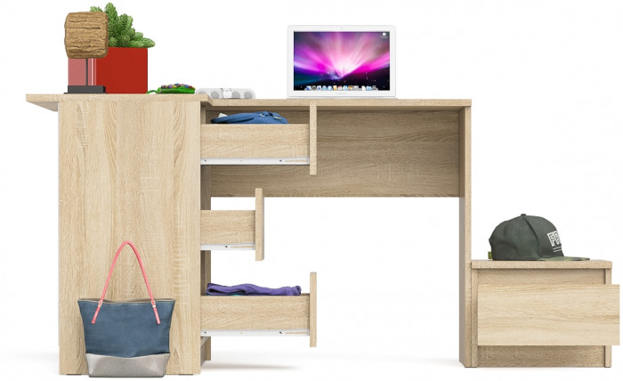 Мори компьютерный стол МС-16 левый + Тумба ТМП400.1, дуб сонома