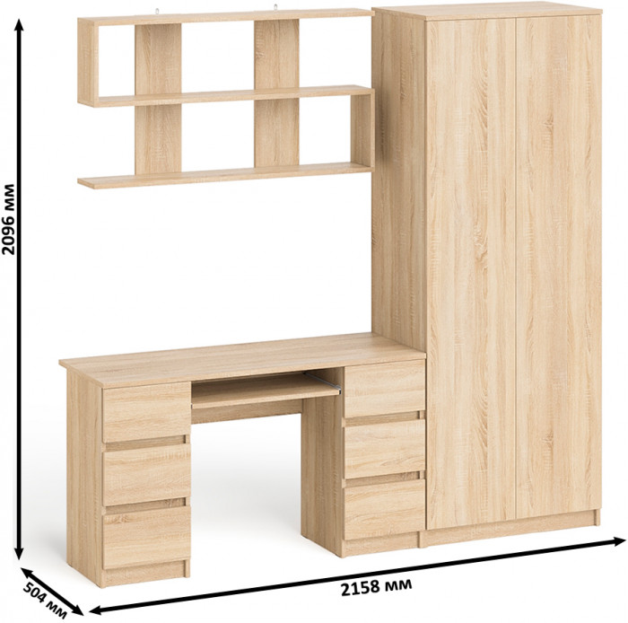 Мори компьютерный стол МС-2 + Шкаф МШ800.1 + Полка 1200, дуб сонома