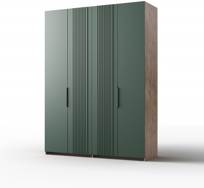 Шкаф для одежды 4-х дверный "Герта" - Дуб канзас/Зеленый матовый