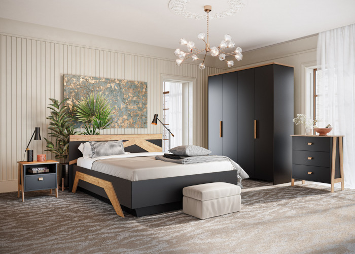 Шкаф четырехдверный "Скандинавия" - Антрацит/Дуб наварра