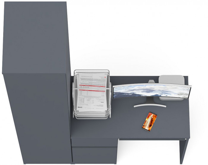 Мори Стол компьютерный МС-1 левый + Пенал МШ400.1, цвет графит, ШхГхВ 130,4х50,4х209,6 см., выдвижной ящик слева, НЕ универсальная сборка