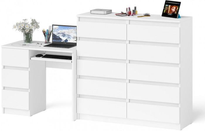 Мори Стол компьютерный МС-6 левый + Комод МК1200.10, цвет белый, ШхГхВ 210,4х50х115 см., выдвижные ящики слева, НЕ универсальная сборка