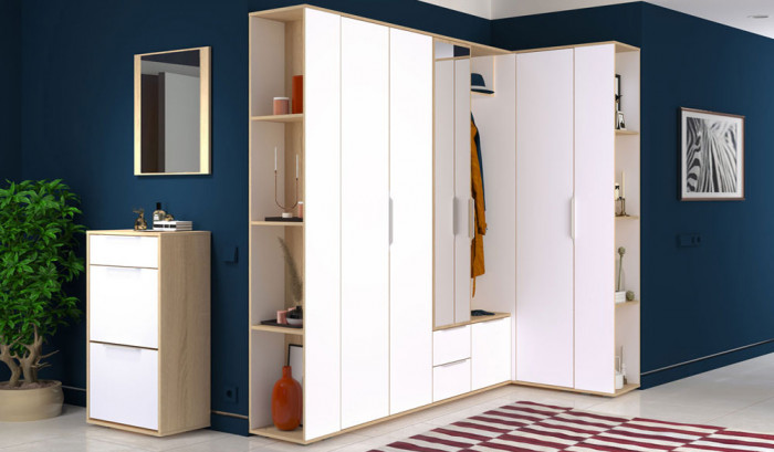 Куба Прихожая 15, цвет дуб сонома/белый премиум, ШхГхВ 230,1х107,3х210,6 см. + 50х28,3х180 см., универсальная сборка