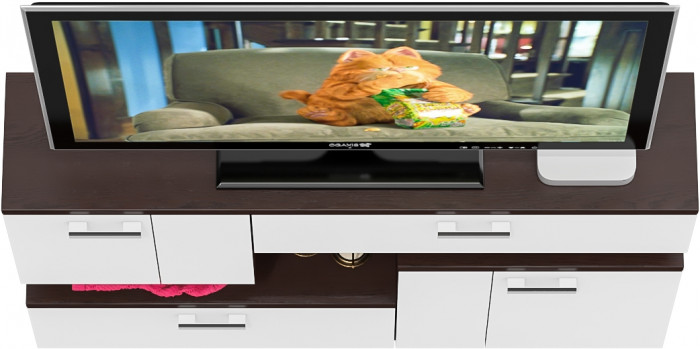 Тумба ТВ С-МД-С1-1400, цвет венге/белый шагрень, ШхГхВ 140х30х93 см., НЕ универсальная сборка