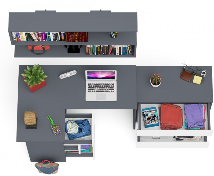 Мори компьютерный стол МС-16 левый + Комод МК800.1 + Полка 1200, графит/белый