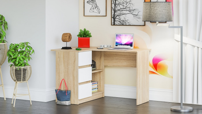 Мори компьютерный стол МС-16 левый, дуб сонома/белый