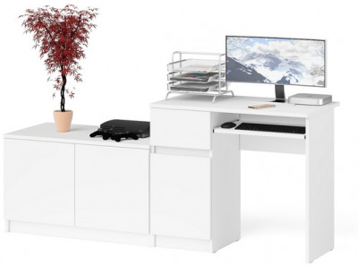 Мори Стол компьютерный МС-1 левый + Тумба МА900.1, цвет белый, ШхГхВ 180,4х50,4х76,6 см., выдвижной ящик слева, НЕ универсальная сборка