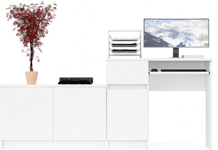 Мори Стол компьютерный МС-1 левый + Тумба МА900.1, цвет белый, ШхГхВ 180,4х50,4х76,6 см., выдвижной ящик слева, НЕ универсальная сборка
