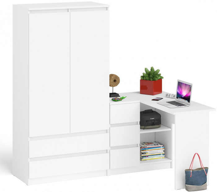 Мори Стол компьютерный МС-16 левый + Шкаф МШ900.1, цвет белый, ШхГхВ 214,8х84,9х179,6 см., выдвижные ящики слева, НЕ универсальная сборка
