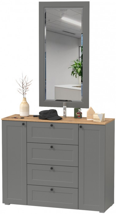Остин 16.221 Комод + 17.03 Зеркало, серый графит/дуб крафт золотой