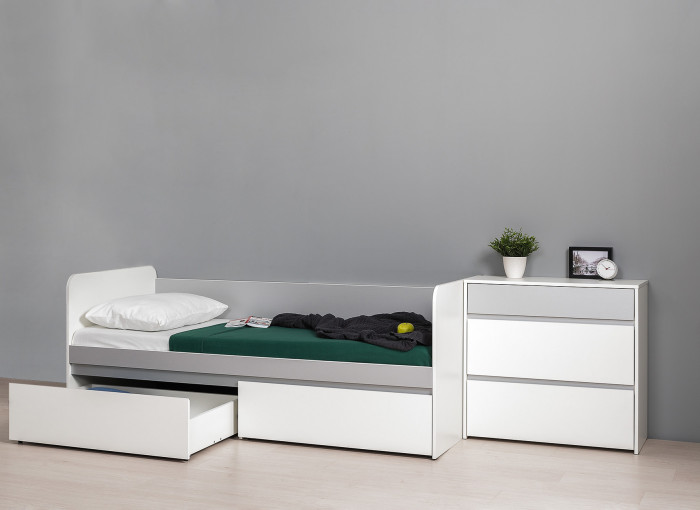 Торонто 11.39 Кровать + 13.321 Комод, белый шагрень/стальной серый