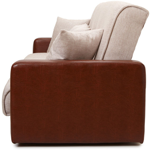 Раскладной диван-кровать, прямой, книжка, цвет бежево-коричневый, кожа/рогожка, Лондон 120х190