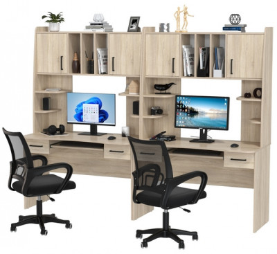 Два стола рабочих 6-0604 Бета + два кресла 103 чёрных, дуб сонома