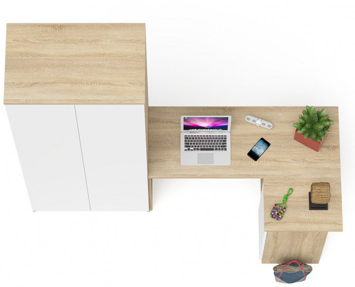 Мори компьютерный стол МС-16 правый + Шкаф МШ800.1, дуб сонома/белый