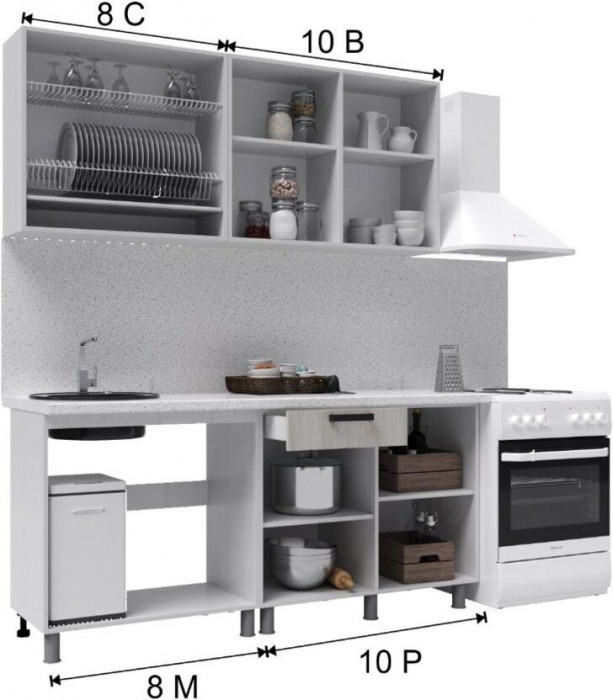 Кухонный гарнитур Палермо 1,8м Дуб Остин Серый/Дуб Остин бежевый