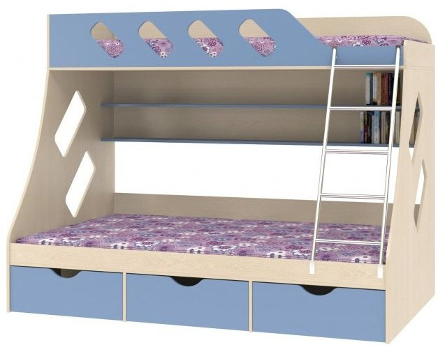 Дельта-20.01 Детская двухъярусная кровать с лестницей (Салатовый, Дуб Сонома)