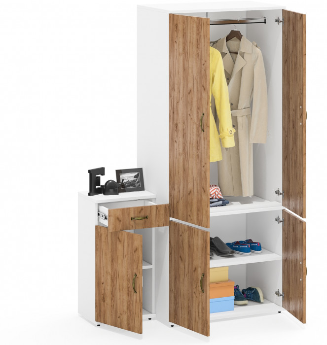 Лидер-8 Шкаф МД 19Б + Тумба МД 3.15, цвет белый шагрень/крафт золото, ШхГхВ 120х50х190 см., универсальная сборка