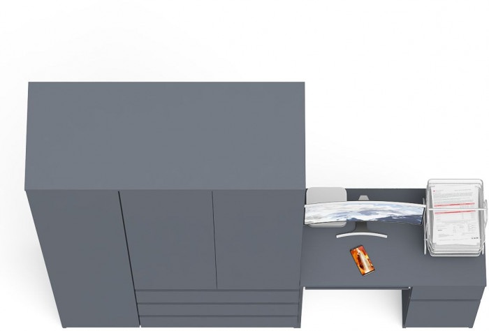 Мори Стол компьютерный МС-1 правый + Шкаф МШ1200.1, цвет графит, ШхГхВ 210,4х50,4х209,6 см., выдвижной ящик справа, НЕ универсальная сборка